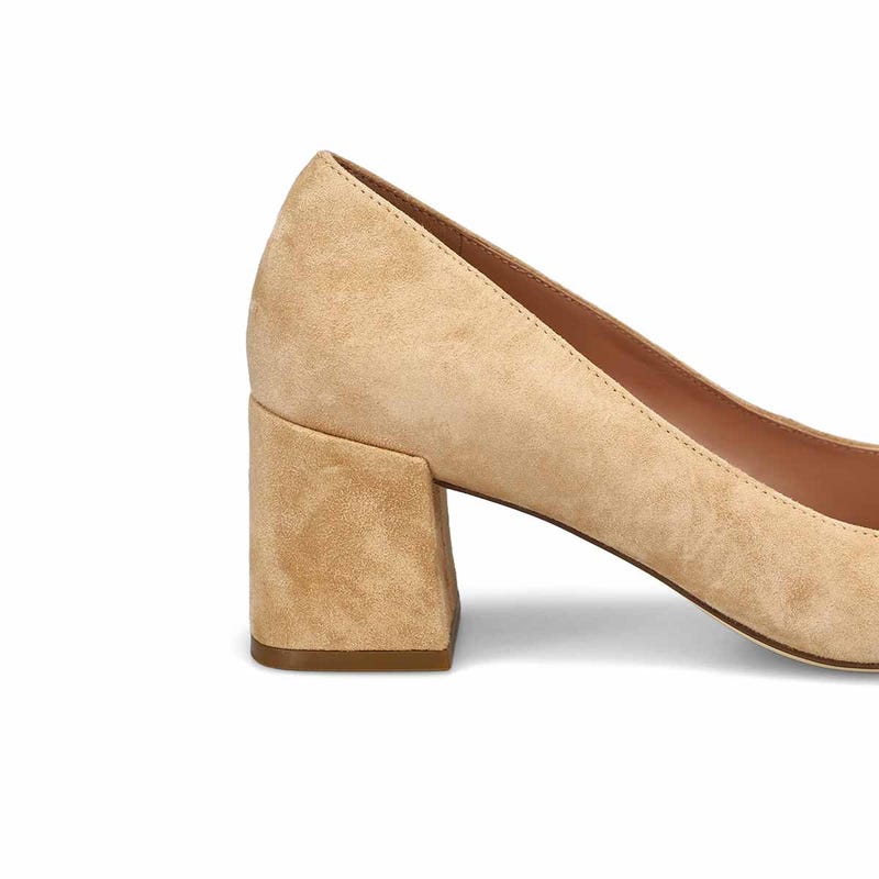 Chaussure habillée en suède à talon bloc CASSANDRA, sable toscan, femmes