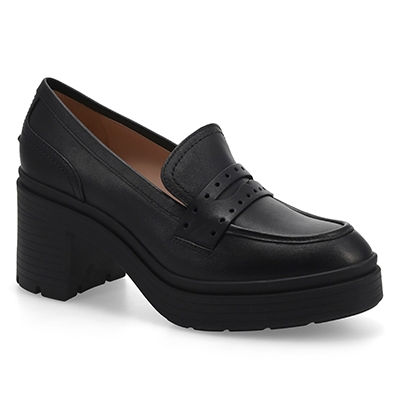 Lds Pacy Heeled Penny Loafer - Black