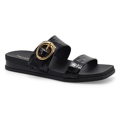 Lds Oaklynn Double Band Footbed Sandal - Black Croc Print