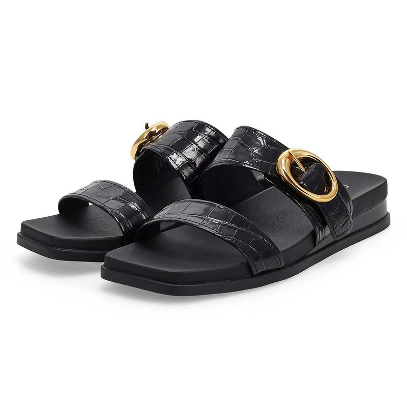 Women's Oaklynn Double Band Footbed Sandal - Black Croc Print