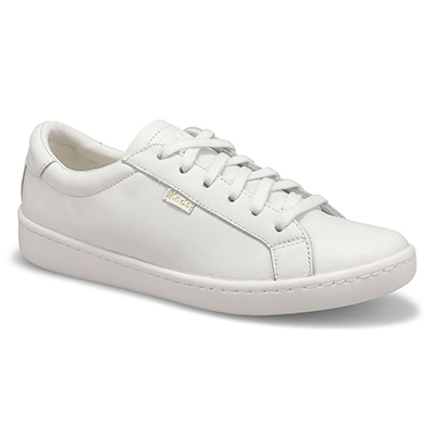 Lds Ace Leather Lace Up Sneaker - White/White