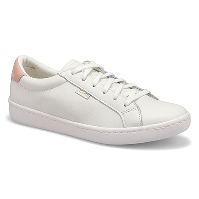 Lds Ace Leather Sneaker- White/Blush