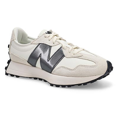 Lds 327 Lace Up Sneaker - Beige/White/Black Metallic